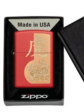 Year of Tiger Design Red Matte Windproof Lighter Zippo